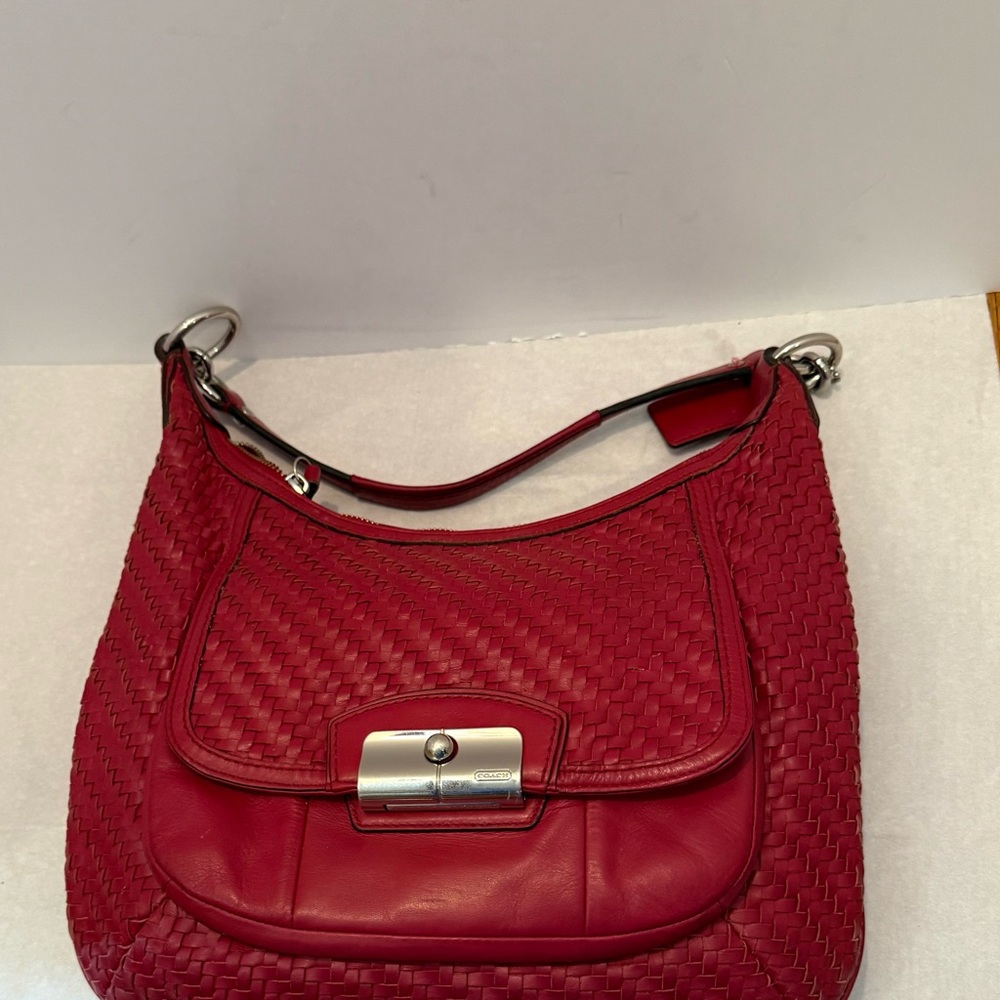 Vintage Coach 19314 Red Kristin Woven Leather Shoulder Bag Purse Hobo - Picture 6 of 13